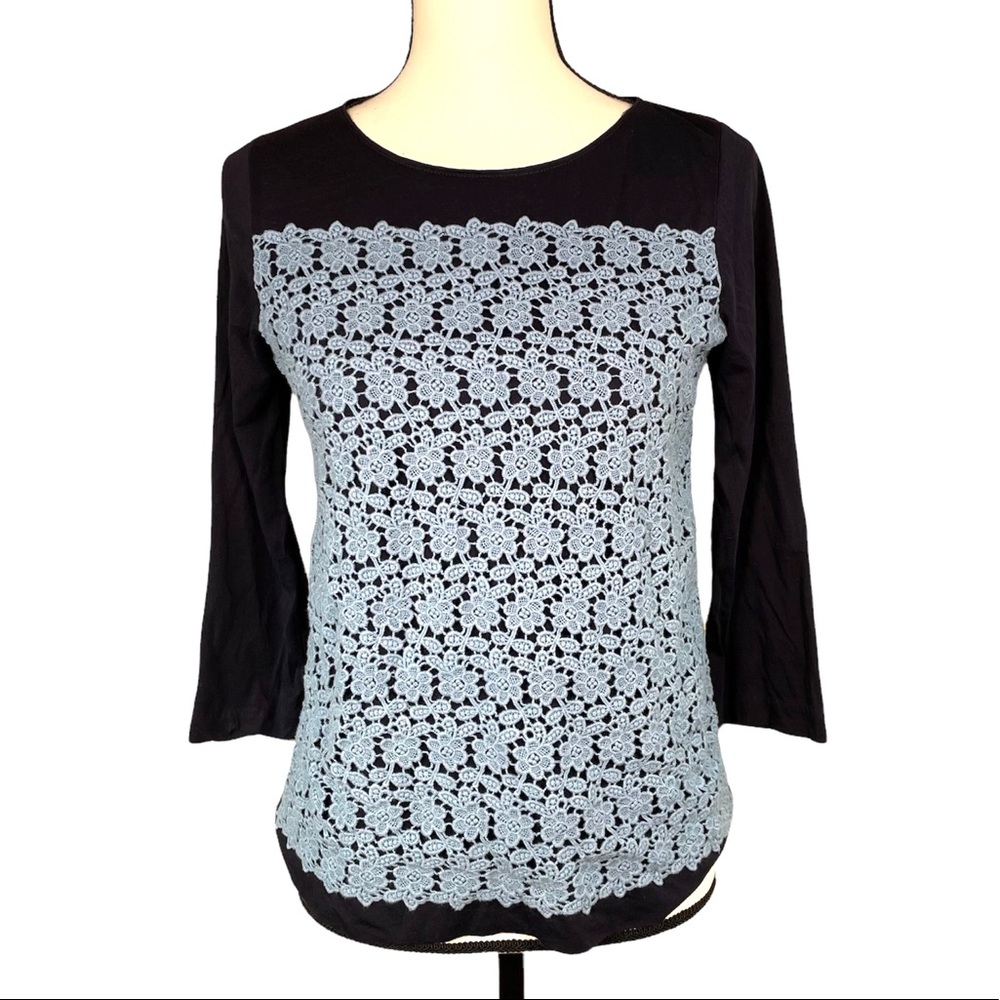 J Crew Blue Floral Crochet Lace Top